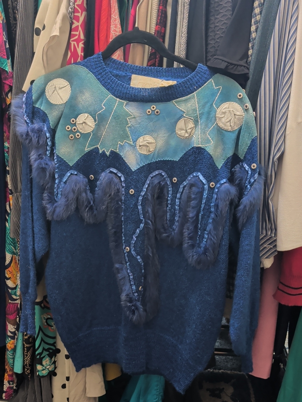 Cache Blue Mixed-Media Embellished Sweater